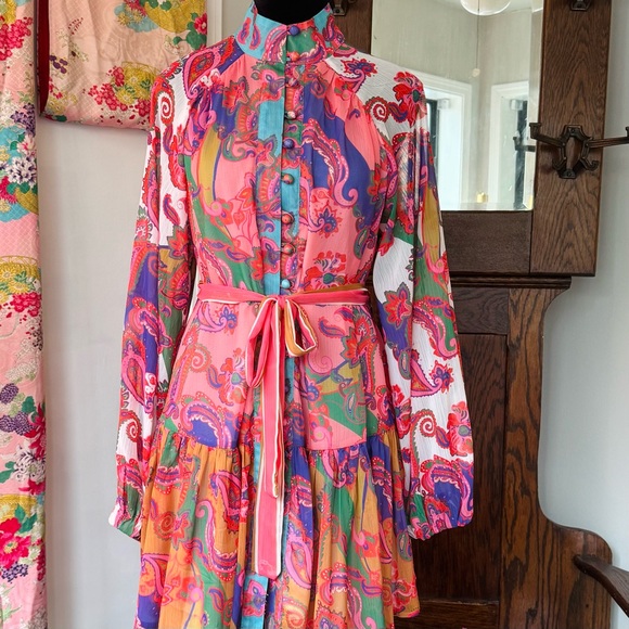 L'ATISTE Teal and Coral Paisley Print Dress - Picture 3 of 7